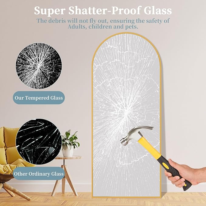 Full Length Mirror with Stand, 58"x19" Arched Full Body Mirror, Large Stand Up Aluminum Frame Floor Freestanding Hanging Leaning Mounted for Bedroom Living Room Entryway Gold