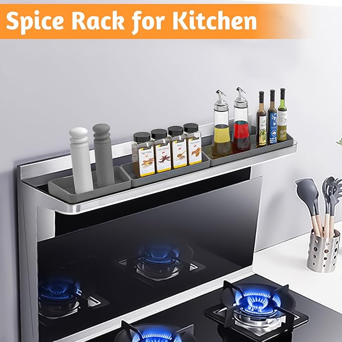 30"/24"/20" Silicone Stove Top Magnetic Shelf for Kitchen, Soft Flexible Strong Magnetic Heat Resistant Over the Stove Silicone Oven Shelf Spice Rack Organizer for Back of Oven - Grey