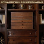 5-Tier Large Knife Display Case & Organizer, Wooden Pocket Knife Storage Box