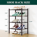 Smiry Small Bamboo Shoe Rack, 4 Tier Free Standing Wooden Shoe Organizer, Stackable Wood Shoe Storage Shelf for Closet, Entryway, 12 Vertical Slats, 2+2 Stack Standard Legs, 17.3"x11"x26", Brown