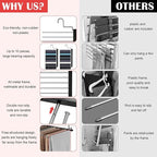 Pants Hangers Space Saving, 10-Tier Stainless Steel Closet Organizer, Plastic-Free, Collapsible Non-Slip Design Space Saving Hangers, Rotation for Legging Pant Rack, Storage and Organization