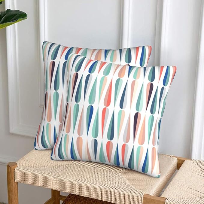 bassyil Mid Century Retro Drop Throw Pillow Covers Decorative Linen Pillow Cases Set of 2 Square Cushion Cover for Couch Sofa Bedroom Patio 18x18 Inch