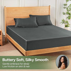 MR&HM California King Fitted Sheet, Ultra-Soft Rayon Derived from Bamboo & Polyester Blend, Silky & Breathable, 15" Deep Pocket with Elastic Straps, Cooling Fitted Sheet for Hot Sleepers, Dark Grey