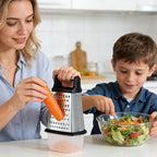 Ourokhome Cheese Grater, Handheld Box Grater with Container & Lid, 4-Sided Stainless Steel for Kitchen, Wavy Julienne, Slicer, Coarse Shred & Fine Zester, Non-Slip Base, Dishwasher Safe, 8 Inch