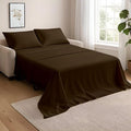 NON Sticky cotton Queen Size Sleeper Sofa Sheets, 4 Piece Egyptian Cotton Bed Sheet Set for Sofa Bed, 7" Deep Pocket for Pull Out Couch Mattress, 60" x 75", Chocolate Solid, Soft & Breathable