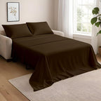 NON Sticky cotton Queen Size Sleeper Sofa Sheets, 4 Piece Egyptian Cotton Bed Sheet Set for Sofa Bed, 7" Deep Pocket for Pull Out Couch Mattress, 60" x 75", Chocolate Solid, Soft & Breathable