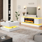 chartustriable 71IN LED TV Stands w/40 inch Fireplace Power Outlet for 85/80/75 Inch TVs,High Glossy Modern TV Media Console Gaming with 2 Storage Cabinets,Dual LED Lights,White
