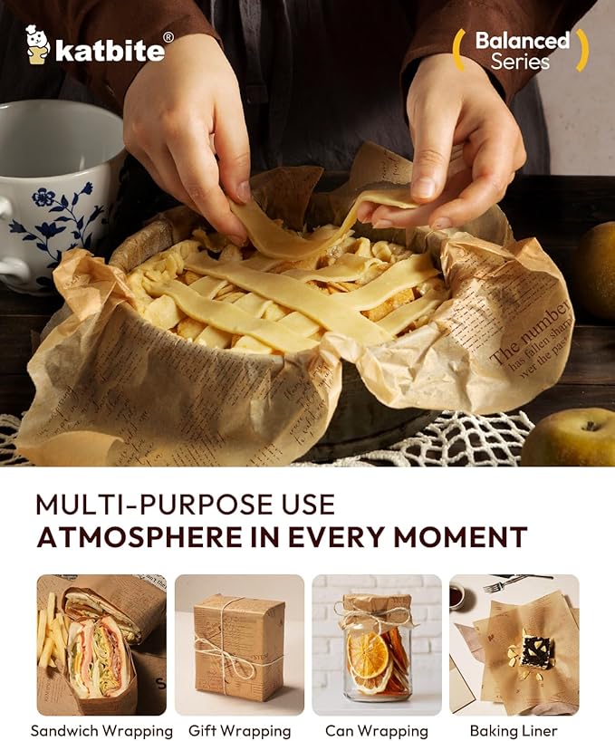 Katbite 100Pcs 12 In Food Wrapping Paper, New Pattern Heavy duty Deli Paper, Greaseproof & Non-stick Parchment Paper, Pre-cut Unbleached Parchment Paper is Perfect for Wrap Bread, Burger and Sandwich