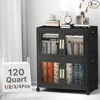 UAMFURI Stackable Storage Bins with Lids, Clear Doors, Large Storage Cabinet Foldable Collapsible Closet Organizers for Bedroom Dorm Office (2, Black, 120, Quarts)
