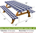 Picnic Table Cover with Bench Covers Camping Essentials Waterproof Windproof Camping Tablecloth with Drawstring Bag, Fitted Rectangle Tables and Seats, 72in, Blue Checkered
