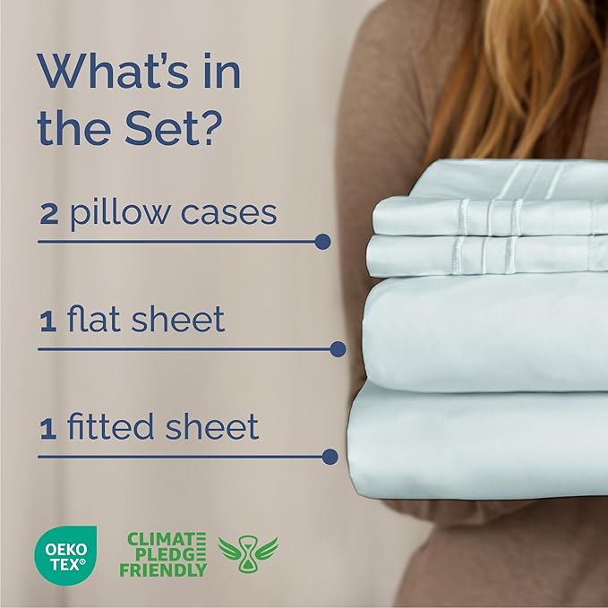 Cal King Size 4 Piece Sheet Set - Comfy Breathable & Cooling Bed Sheets Set - Hotel Luxury Bedding for Women, Men, Kids, Teens, Boys & Girls - Deep Pockets, Soft, Wrinkle Free - Oeko-Tex - Ice Blue