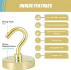 Neosmuk Magnetic Hooks, Heavy Duty 130lb+ Strong Magnet Hook for Cruise Cabins, Cruise Essentials 2026 for Hanging, Metal Wall Refrigerator Hangers (Golden, 10 Pack)