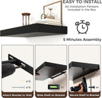 Venusmiles Floating Shelves for Wall, 72 Inch Floating Shelves Set of 2, 6.5" D Wooden Wall Mounted Display Shelves with Invisible Brackets for Living Room, Bedroom, Bathroom, Kitchen Decor, Black