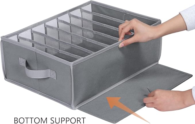 Zilink Upgraded Underwear Drawer Organizer with Support Board, Clear Drawer, 7 Grids Divider, Sock Organizer for Closet, Nursery, Baby Clothes, Bra, Sock, Tie - 3 Pack
