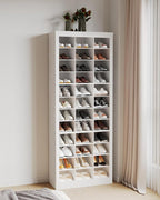 Hzuaneri Shoe Storage Cabinet, 36 Pairs Free Standing Closet Organizer, 9 inch Widened Cell Wood Shoe Organizer, 12 Tiers Vertical Space Saving Shoe Rack for Entryway, Cloakroom, White SR20703X