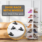 SpaceAid Spinning Shoe Rack with Wheels, 6 Tier Rotating Organizer Shoe Tower Lazy Susan with Thick Bottom, 360 Display Revolving Storage Shelf, Round Circular Rotate Organization, White