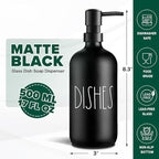 VIMERPA Dish Soap Dispenser, Matte Black Soap Dispenser for Kitchen, Glass Dishes Soap Dispenser with Plastic Pump, 17 Fl Oz Refillable Liquid Soap Bottle Container, Farmhouse Kitchen Decor