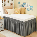 RIMELA Dorm Bed Skirt Twin XL 18 Inch Drop, Extra Long Wrap Around Elastic Bed Skirts Easy to Put On Twin Size Dust Ruffle, Gray Bedskirt for Adjustable Bed Base Solid Silky Fabric Machine Washable