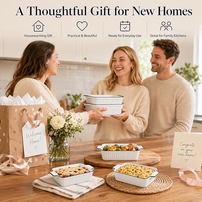 12 Oz Casserole Dish, Ceramic Baking Dishes Sets of 4, Small Casserole Dish with Handle, Porcelain Bakeware Sets, 5" Rectangular Baking Serving Dish for Casserole, Cakes, Dishwasher Oven Safe