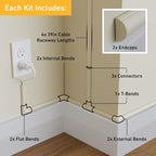 D-Line 13.12ft Cord Hider Kit, Patented Cable Cover, Hide Wires on Wall, Channel for TV Mount Cords, Raceway Wire Hiders, Paintable, Adhesive, Half Round, 4X 0.78in W x 0.39in H x 39in Lengths, Beige