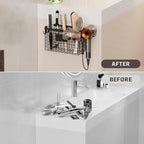 Magheo 2 Pack Hair Tool Organizer,Adhesive Hair Dryer Holder Cabinet Door/Wall Mounted Adjustable Height Blow Dryer Holder Under Sink Bathroom Hair Appliance Organizer and Storage Countertop(Black)