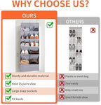 FENTEC 1 Pack Over-the-Door-Shoe-Organizers,Hanging Organizers with Large Pocket Shoe Holder Hanging Shoe Rack for Closet Shoe Organizer for Wall, Over Door Organizer with 15 Pockets Gray
