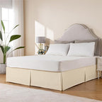 MIYE Pleated Waffle Weave Bed Skirt, Tailored Dust Ruffle 12 Inch Drop Easy Fit, Machine Washable,No Split Corners (Light Beige, Twin - 12" Drop)