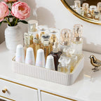 Desk Organizer Tray, PU Leather Nightstand Organizer Perfume Valet Tray for Men Women, Decorative Vanity Trays Trinket Dish Key Bowl for Entryway Table (Ivory, Medium)