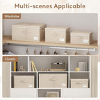 Lifewit Clothes Storage Bins with Lids, Fabric Foldable Storage Boxes with Handles, Decorative Closet Organizer, Stackable Cube Baskets Container for Bedroom, Office, 21L Medium Beige, 5 Packs