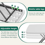 30 Inch Folding Table, Adjustable Height TV Tray for Small Spaces, Heavy Duty Foldable Utility Table for Laptop, Dining, Camping, No Assembly, 200 lbs Capacity, White Granite