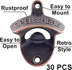 30 PCS Retro Bottle Cap Opener Wall Mounted Stainless, Antique Copper Screw in Wall Beer Bottle Opener Bulk for DIY Cooler Bar
