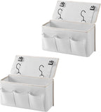 Bedside Caddy / Bedside Storage Organizer Hanging Bag with Three Options,Suitable for home beds, sofas, and dormitory beds—can hold magazines, books, phones, iPads, remote controls. (2-Pack White)