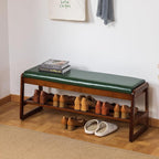 SOBIBO Shoe Bench with Storage - 2-Tier Entryway Bench, Solid Wood Shoe Rack with Cushion & Flip-Open Box, Mid-Century Modern for Hallway, Mudroom, Bedroom (Green, 39.4")