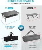Gonex 50" Camping Table with Adjustable Height Legs for Uneven Ground, Portable Folding Aluminum Roll Up Table with Mesh Pocket for Camping, Picnic, BBQ, Cooking, Beach