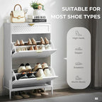 Shoe Cabinet Storage with 2 Flip Drawers, Narrow Hidden Shoes Organizer Cabinet for Entryway, Freestanding Slim Shoe Rack Front Door Entrance(White)