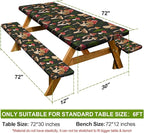 Play Tailor Picnic Table Cover with Bench Covers Camping Essentials Waterproof Windproof Camping Tablecloth with Drawstring Bag, Fitted Rectangle Tables and Seats, 72in, Black Red