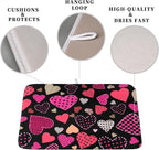 Happy Valentine's Day Kitchen Drying Mats for Dishes 18x24 Inch Love Heart Dish Drying Mat Black Pink Polka Dots Dish Drainer Mat Super Absorbent Dish Rack Pad for Coffee Bar Sinks