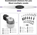 Magnetic Measuring Cups and Spoons Set, N52 Magnetic spoons Nesting Design, 304 Stainless Steel measuring cups, BPA Free, Dual-sided Design Set of 15 with Leveler for Dry & Liquid Ingredients Black