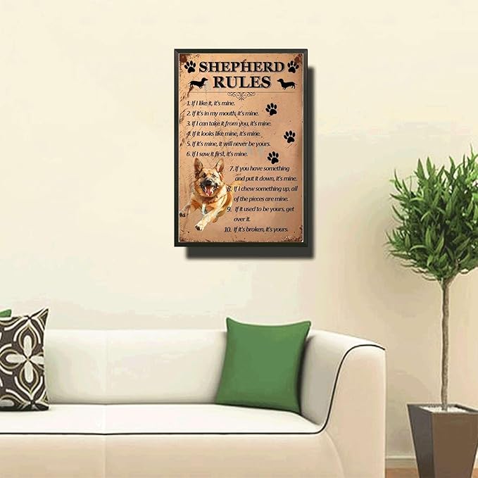 Metal Sign Tin Sign Vintage Wall Art Shepherd Rules Tin Sig for Club 12×16 Inches with Metal Frame