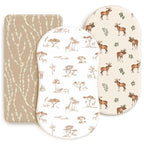 GRSSDER Stretchy Ultra Soft Fitted Bassinet Sheets 3 Pack, Universal Fit for Baby Cradle Moses Basket Oval Rectangle Mattress Safe and Snug, Free Animals Stylish Print