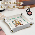 Gardening Gifts for Women Jewelry Valet Tray, PU Leather Catchall Beside Caddy Nightstand Organizer Tray for Jewelry Rings Watches Keys and Accessories, 7.87x7.87in
