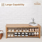 Shoe Rack Solid Wood Bench, 2-Tier Real Wooden Heavy Duty Shoe Storage Organizer Shelf for Entryway, Hallway, Mudroom, Living Room,Bedroom (Natural, 11.81"X39.4"X16.54")