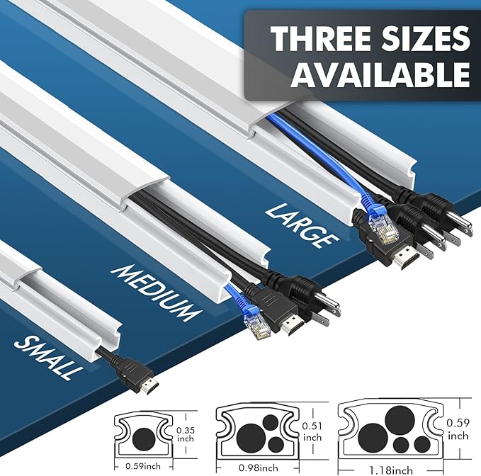 shinfly 86.9in Cord Hider Kit, Paintable Cable Raceway for Wall Mounted TV, Cord Covers for Wires on Wall, Wire Hider for TV Cables, White, 0.98” W x 0.51” H (14.5in x 6-Pack)
