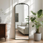 WallBeyond Arched Full Length Mirror Wall Mounted, 21x56 Inch Black Antique Mirror, Vintage Metal Frame Full Body Mirro for Bedroom, Living Room, Hanging or Leaning