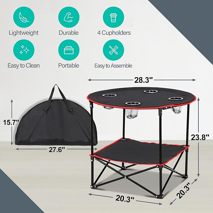 ZENY Portable Folding Picnic Table Outdoor Camping Table with 4 Cup Holders and Carrying Bag Collapsible Portable Tables Folding for BBQ Outdoor Fishing