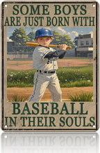 Baseball Poster Baseball Metal Tin Sign Some Boys Are Born With Baseball In Their Souls Signs Home Decor Garage Bar Restaurant Kitchen Cafe Bar Pub 12x16 Inch Wall Art Decor