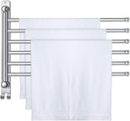 Teenyyou Swivel Towel Rack 16.5 Inches 304 Stainless Steel 6 Arms Bathroom Towel Rack Hanger Pool Holder Wall Mounted Swivel Bar Space Saving with Hook, Sliver