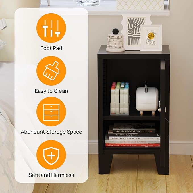 ALBAD Metal Nightstand with Lockable Cabinet, Compact Mini Locker Bedside Table