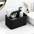 Caddy Organizer with Handle, PU Leather Remote Control Holder Desk Caddy, Portable Makeup Remote Organizer for Table, Nightstand, Office (Black)