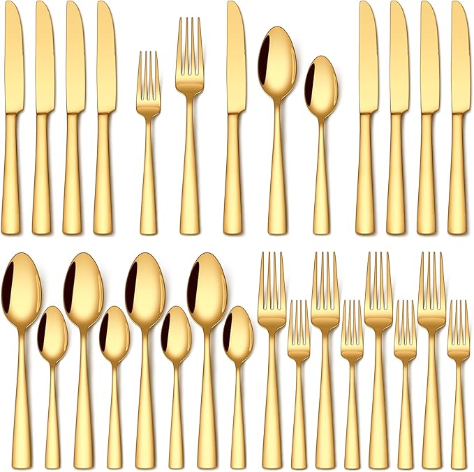 Stapava 20 Pcs Gold Silverware Set, Food-Grade Stainless Steel Flatware Sets for 4 Mirror Polished Cutlery Utensil Sets Include Dinner Knives Spoons and Forks Set Dishwasher Safe for Home Restaurant